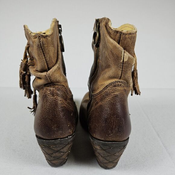 Justin Rustico Leather Boot Women 7 Distressed Western Cowgirl Tassel Brown Boho - Picture 3 of 16